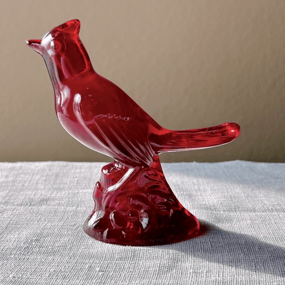 Vintage Mosser Glass Ruby Red Cardinal Figurine – Solid Glass, USA Made